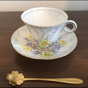 Daffodil yellow tea cup set shabby chic tea spoon